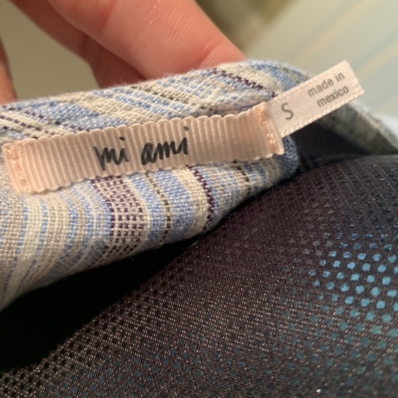 FRANCESCA’S mi ami Faux Wrap Striped Peplum Ruffle Sleeve Linen Beach Top - Picture 5 of 7